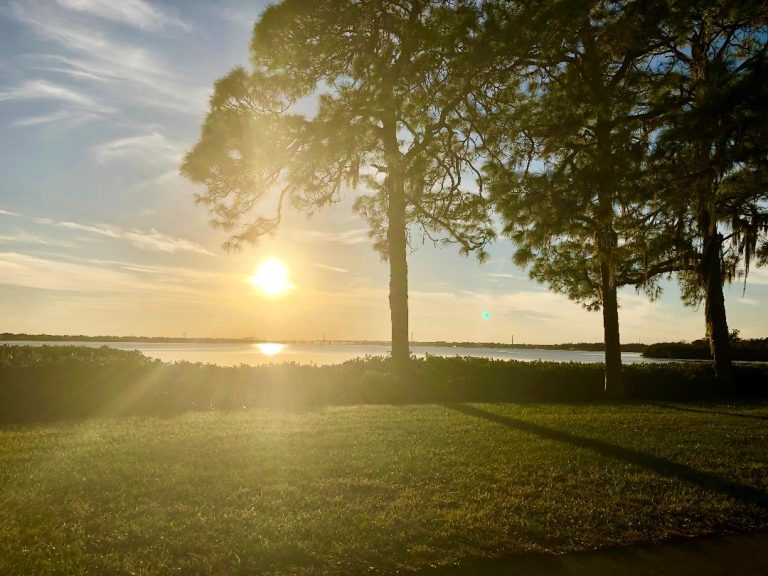 Sun setting over the Manatee River bordering Colony Cove, Ellenton, FL