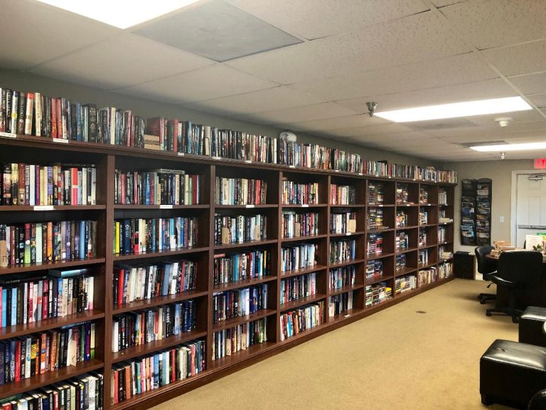 The community library in Colony Cove with hundreds of books for residents to read.